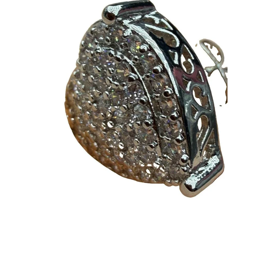 925 Sterling Silver Heart Shaped Cluster Lab Created Diamonds 4.35 Grams